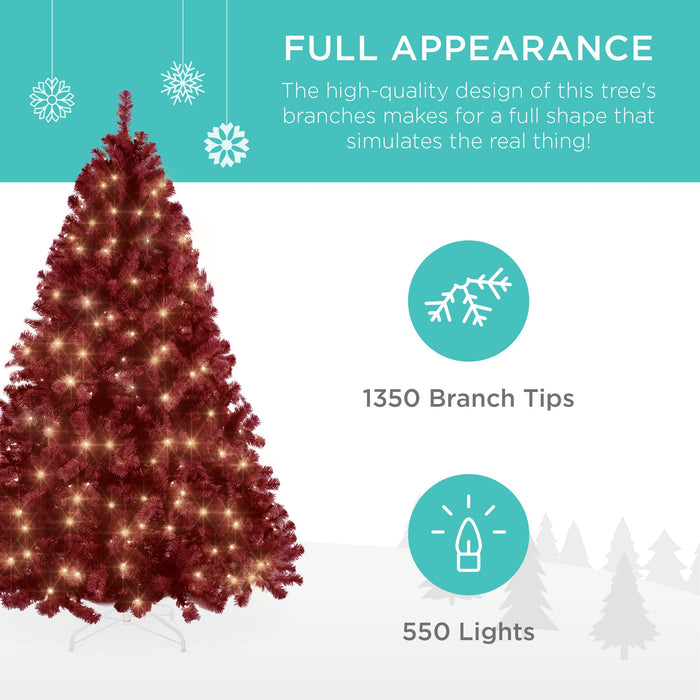 Pre-Lit Artificial Burgundy Christmas Tree w/ Incandescent Lights