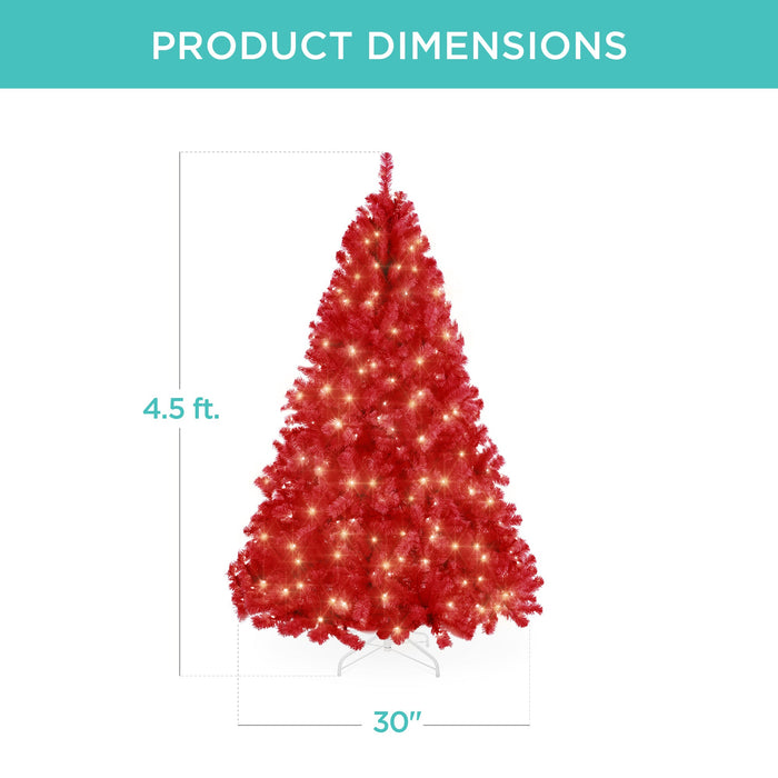 Pre-Lit Artificial Red Christmas Tree w/ Incandescent Lights