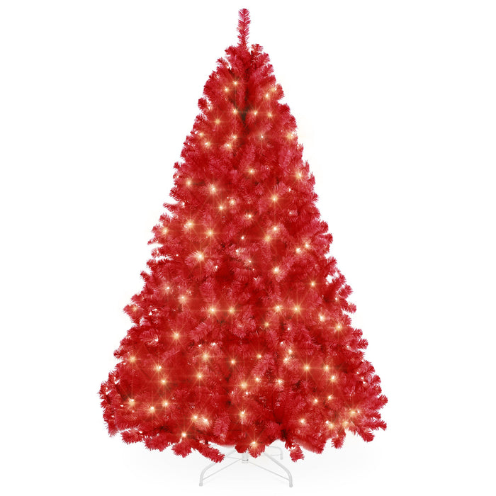 Pre-Lit Artificial Red Christmas Tree w/ Incandescent Lights