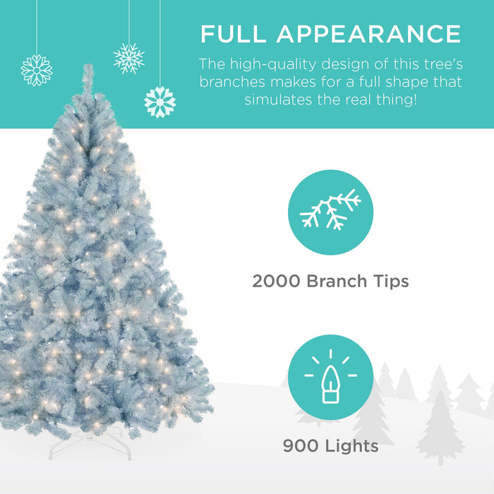 Pre-Lit Artificial Ice Blue Christmas Tree w/ Incandescent Lights