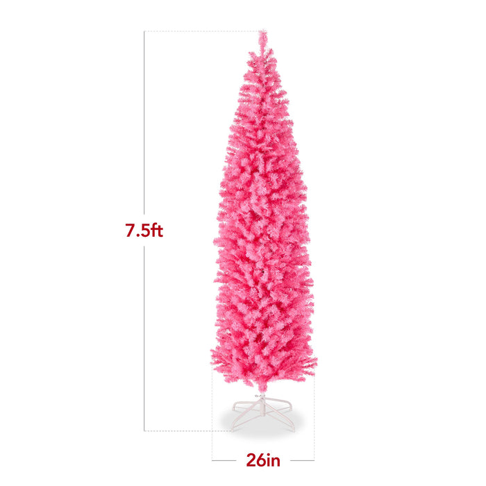 Pre-Lit Pink Artificial Pencil Holiday Tree w/ Warm White Lights, Stand