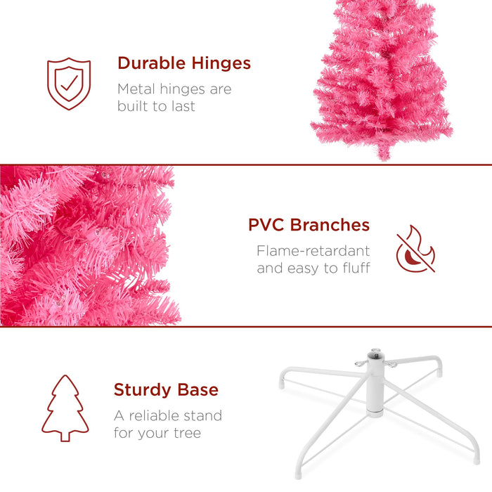 Pre-Lit Pink Artificial Pencil Holiday Tree w/ Warm White Lights, Stand