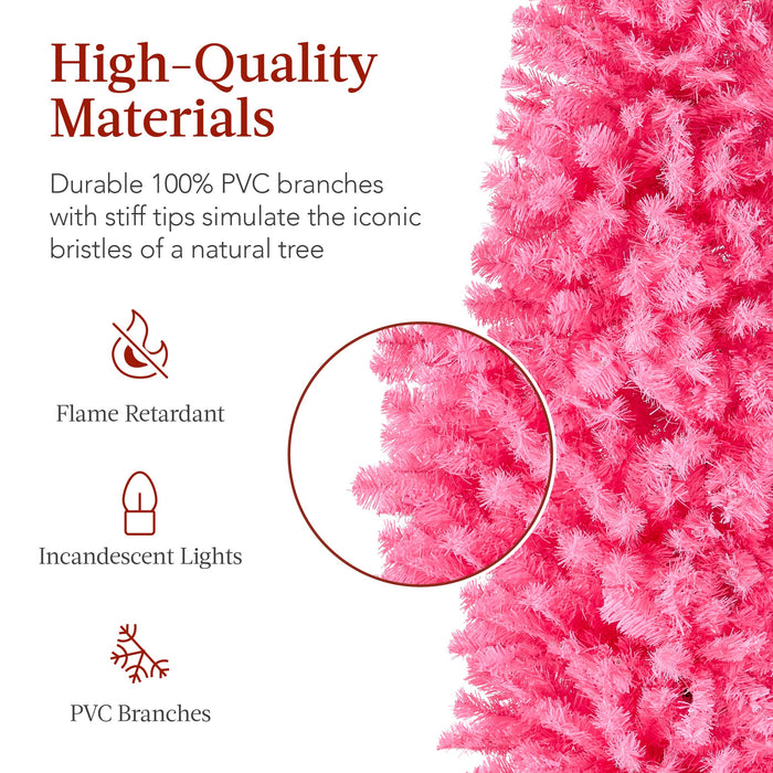 Pre-Lit Pink Artificial Pencil Holiday Tree w/ Warm White Lights, Stand