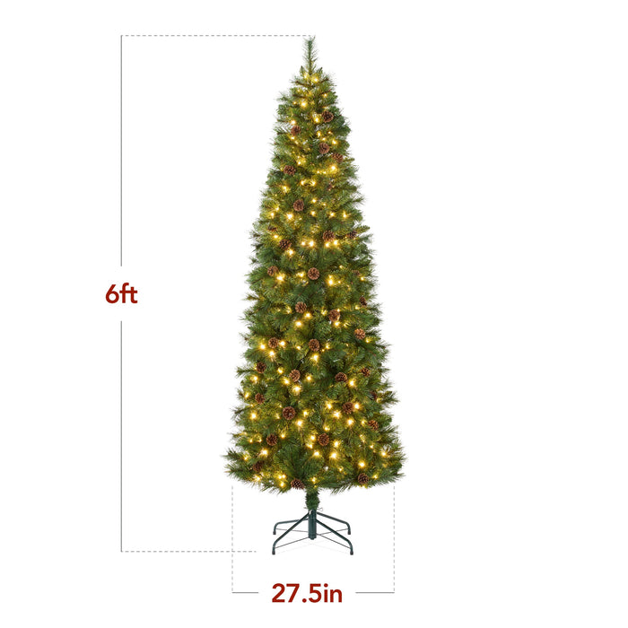 Pre-Lit Artificial Scotch Pine Pencil Christmas Tree w/ Metal Stand