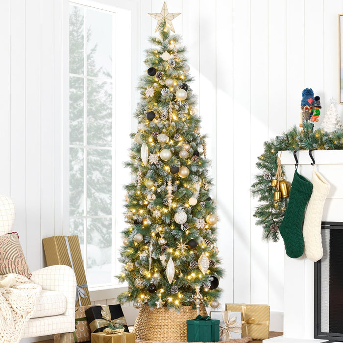 Pre-Lit Artificial Frosted Scotch Pine Pencil Christmas Tree w/ Metal Stand