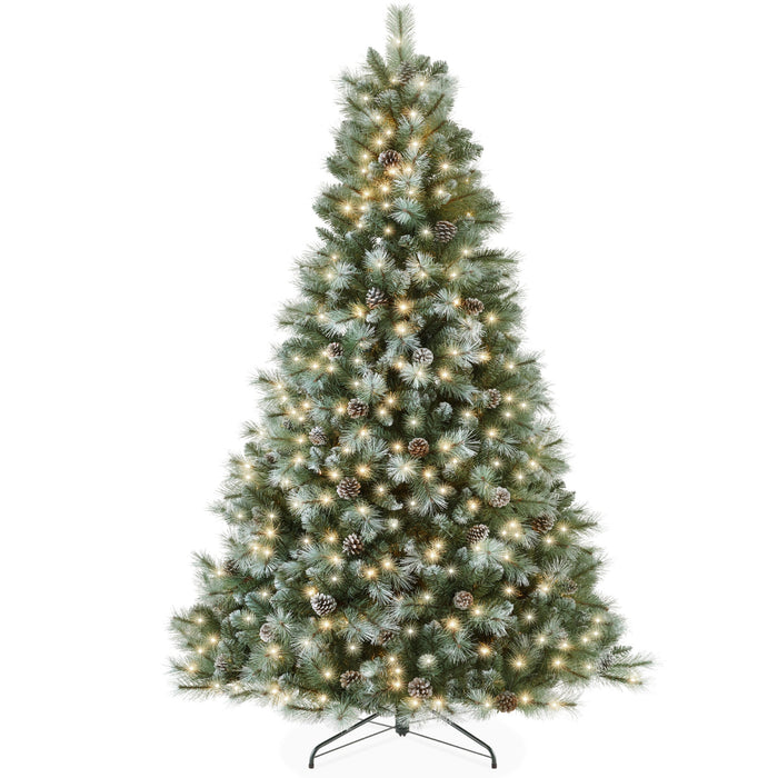 Pre-Lit Frosted Artificial Scotch Pine Christmas Tree w/ Metal Stand