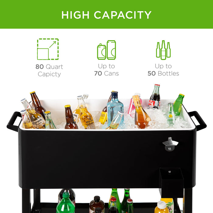 Portable Rolling Cooler Cart w/ Bottle Opener, Catch Tray - 80qt