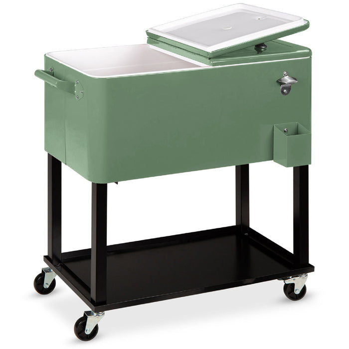 Portable Rolling Cooler Cart w/ Bottle Opener, Catch Tray - 80qt