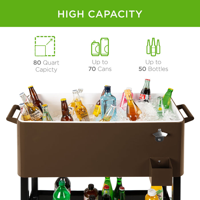 Portable Rolling Cooler Cart w/ Bottle Opener, Catch Tray - 80qt