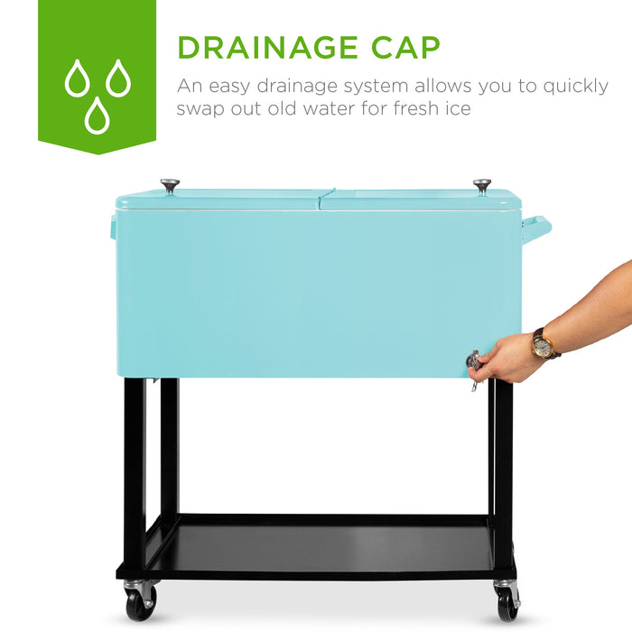 Portable Rolling Cooler Cart w/ Bottle Opener, Catch Tray - 80qt