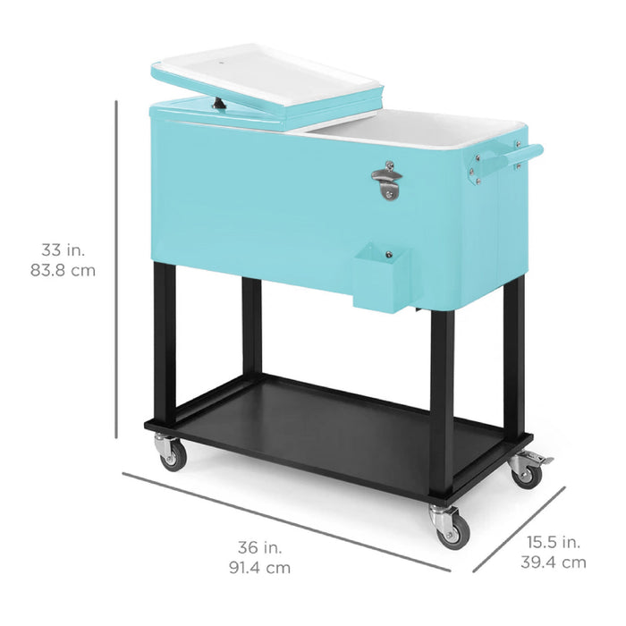 Portable Rolling Cooler Cart w/ Bottle Opener, Catch Tray - 80qt