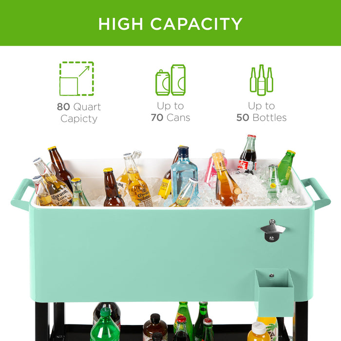 Portable Rolling Cooler Cart w/ Bottle Opener, Catch Tray - 80qt