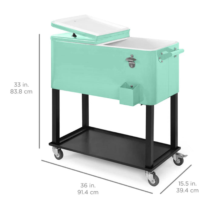 Portable Rolling Cooler Cart w/ Bottle Opener, Catch Tray - 80qt