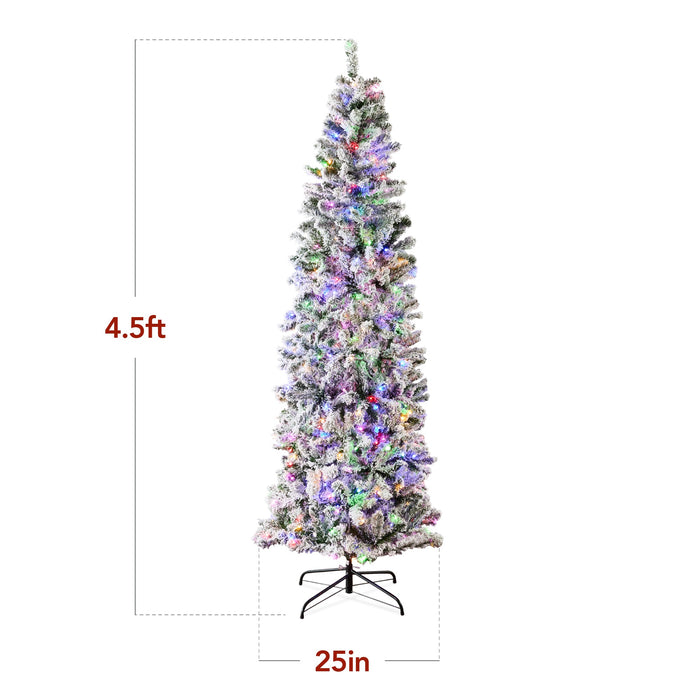 Pre-Lit Snow Flocked Artificial Pencil Christmas Tree w/ Multicolor Lights