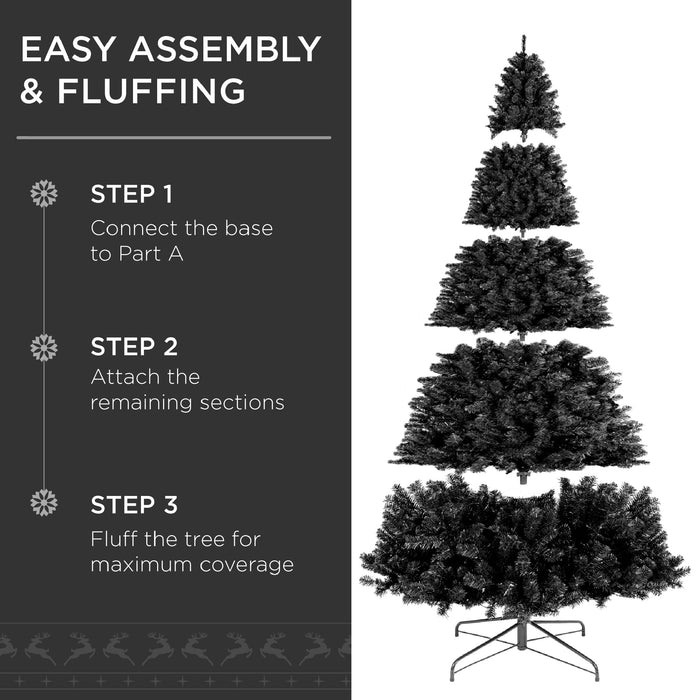 Sapin de Noël artificiel noir pré-éclairé avec lumières incandescentes, support en métal