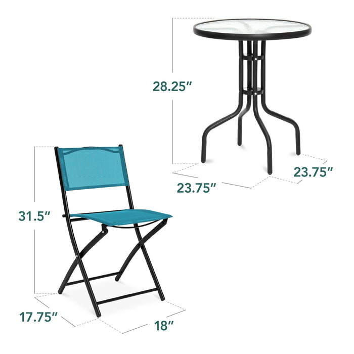 3-Piece Bistro Set w/ Glass Table, 2 Foldable Chairs