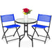 3-Piece Bistro Set w/ Glass Table, 2 Foldable Chairs