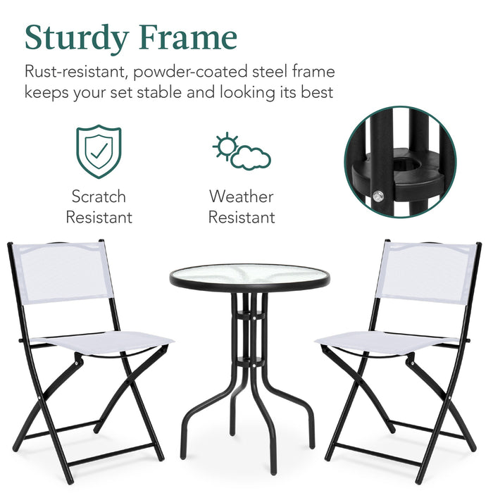 3-Piece Bistro Set w/ Glass Table, 2 Foldable Chairs