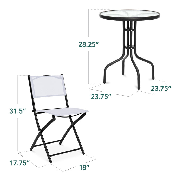 3-Piece Bistro Set w/ Glass Table, 2 Foldable Chairs