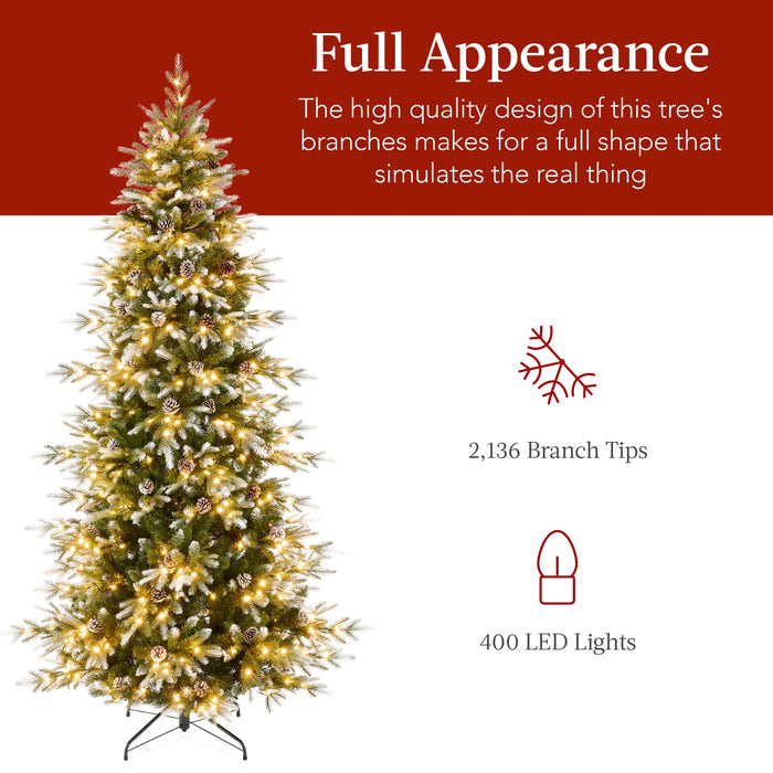 Pre-Lit Artificial Flocked Aspen Noble Fir Christmas Tree w/ Stand