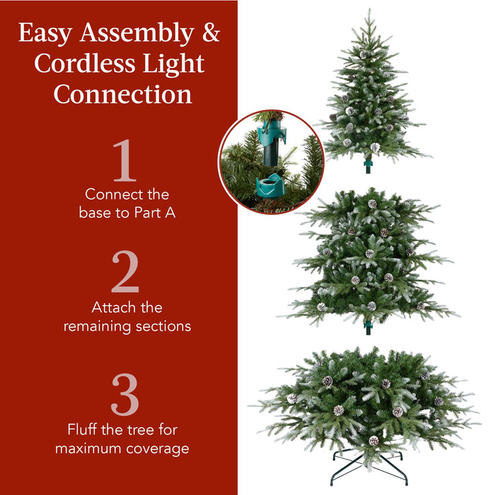 Pre-Lit Artificial Flocked Aspen Noble Fir Christmas Tree w/ Stand