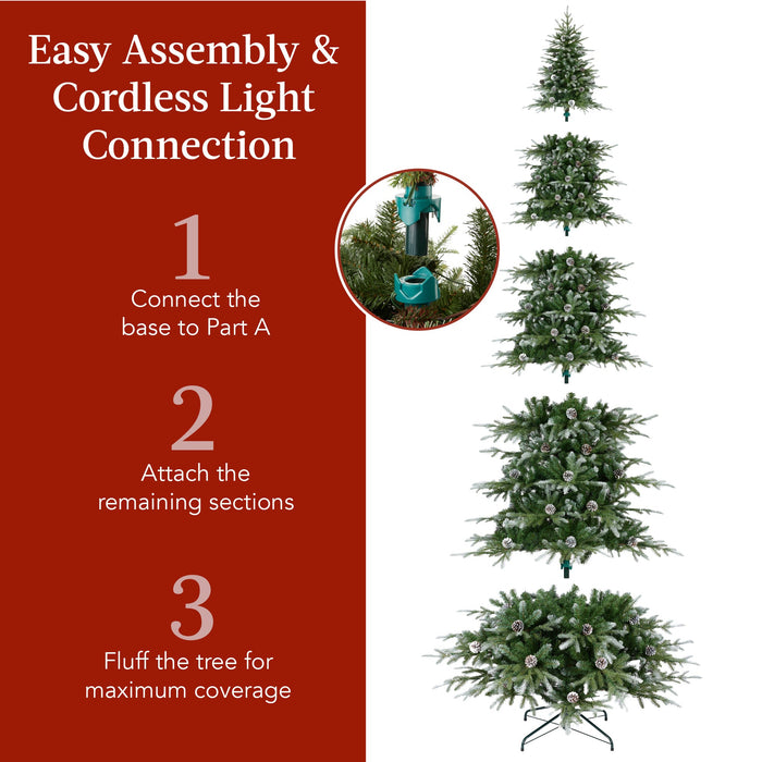 Pre-Lit Artificial Flocked Aspen Noble Fir Christmas Tree w/ Stand