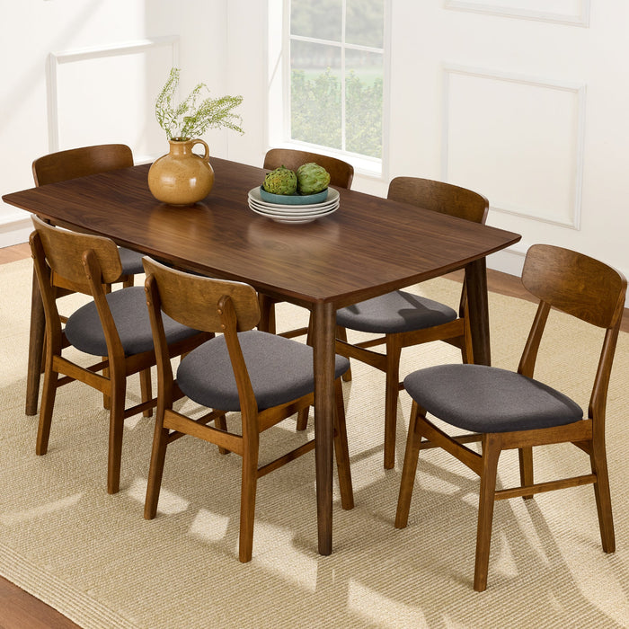 7-Piece Mid-Century Modern Dining Set, Wood Upholstered w/ 6 Chairs