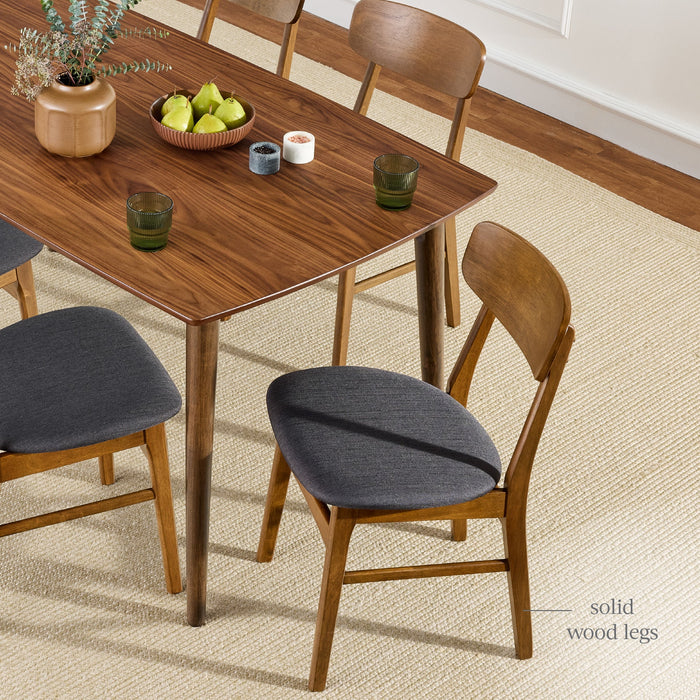 7-Piece Mid-Century Modern Dining Set, Wood Upholstered w/ 6 Chairs