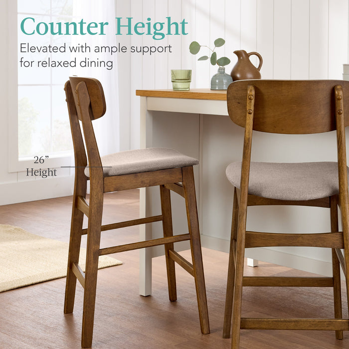 2-Piece Farmhouse Counter Height Bar Stool Set w/ Cushioned Seat, Backrest