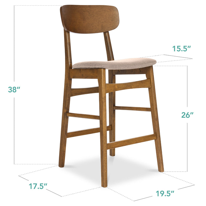 2-Piece Farmhouse Counter Height Bar Stool Set w/ Cushioned Seat, Backrest