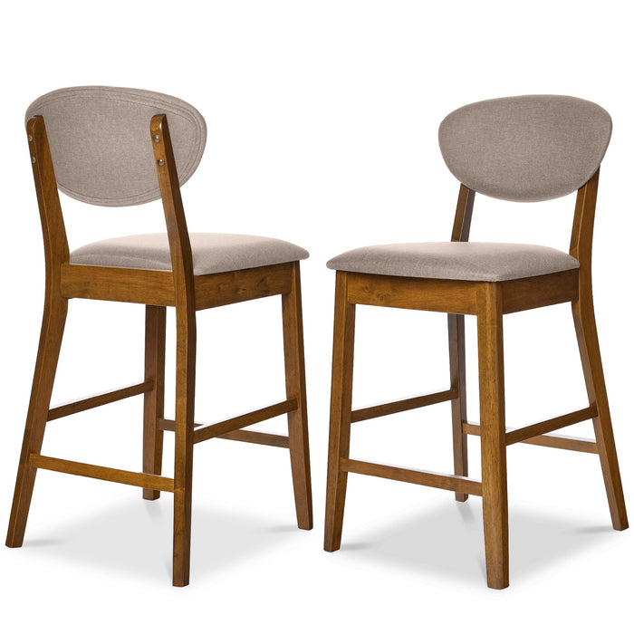 2-Piece Mid-Century Modern Wood &Upholstered Counter Height Bar Stool Set