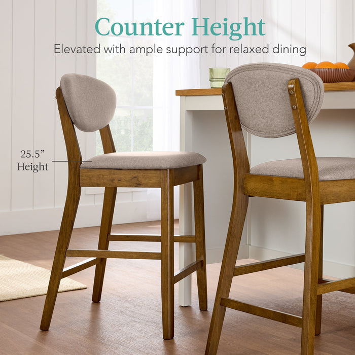 2-Piece Mid-Century Modern Wood &Upholstered Counter Height Bar Stool Set