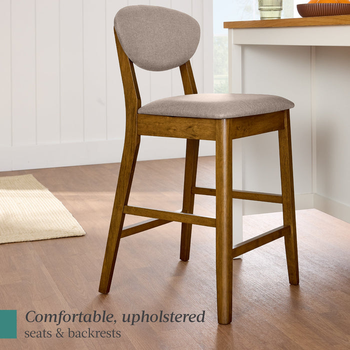 2-Piece Mid-Century Modern Wood &Upholstered Counter Height Bar Stool Set