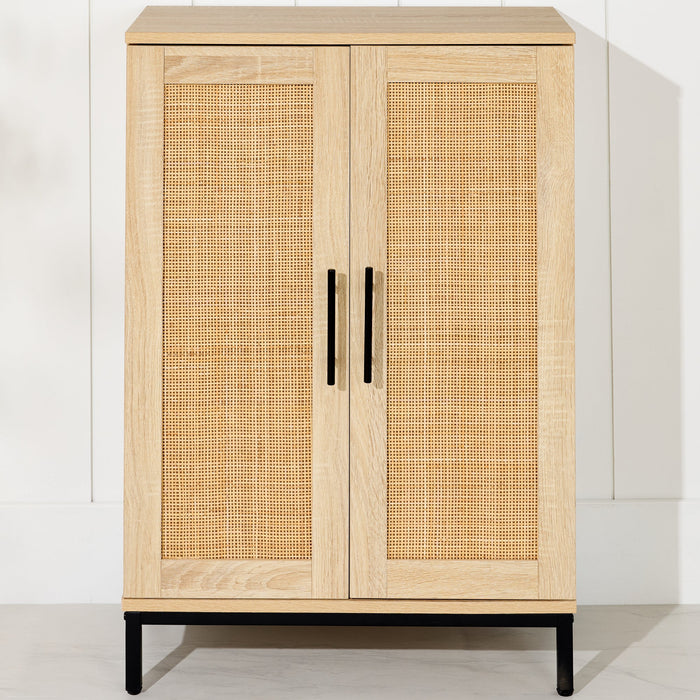 2-Door Natural Rattan Storage Cabinet w/ Adjustable Shelves - 34 x 24in