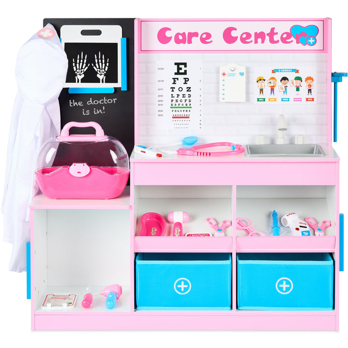 Pretend Play Doctor's Office, Kids Wooden Toy Set w/ Accessories Included