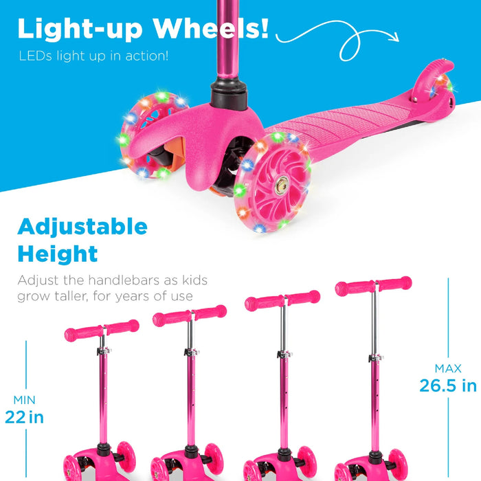 Kids Mini Kick Scooter Toy w/ Colorful Light-Up Wheels, Adjustable T-Bar