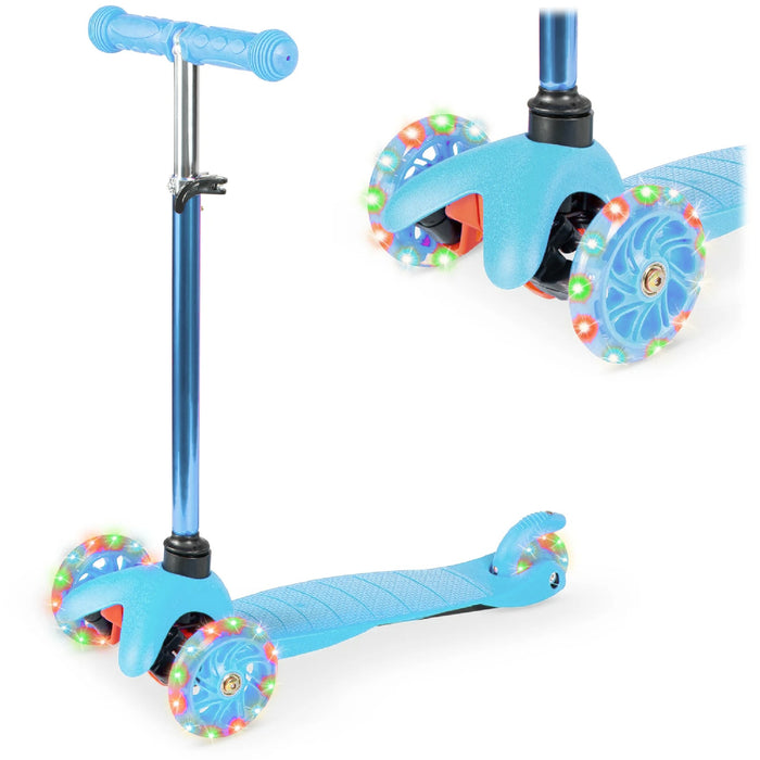 Kids Mini Kick Scooter Toy w/ Colorful Light-Up Wheels, Adjustable T-Bar