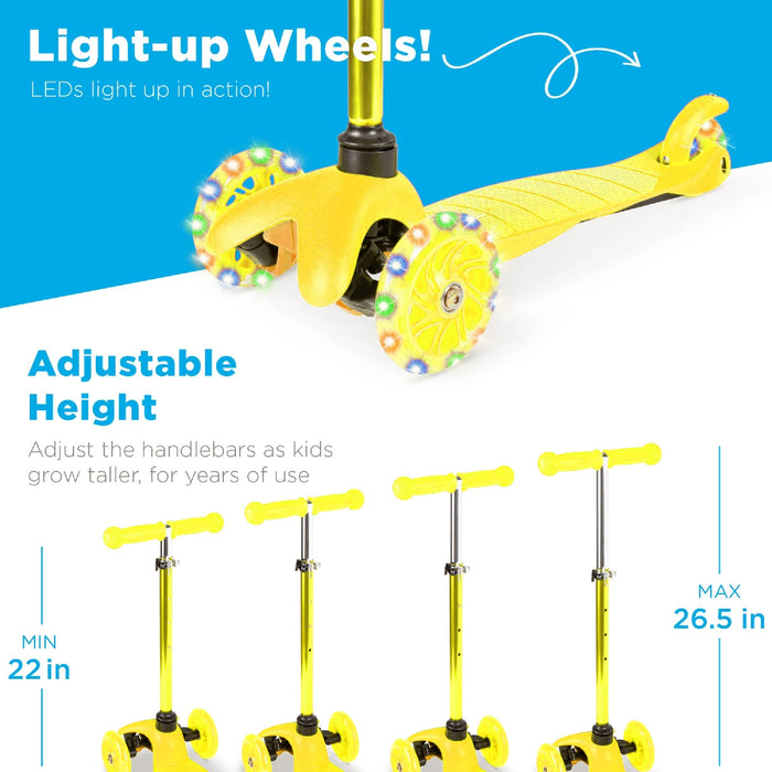 Kids Mini Kick Scooter Toy w/ Colorful Light-Up Wheels, Adjustable T-Bar