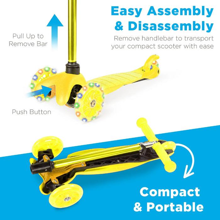 Kids Mini Kick Scooter Toy w/ Colorful Light-Up Wheels, Adjustable T-Bar