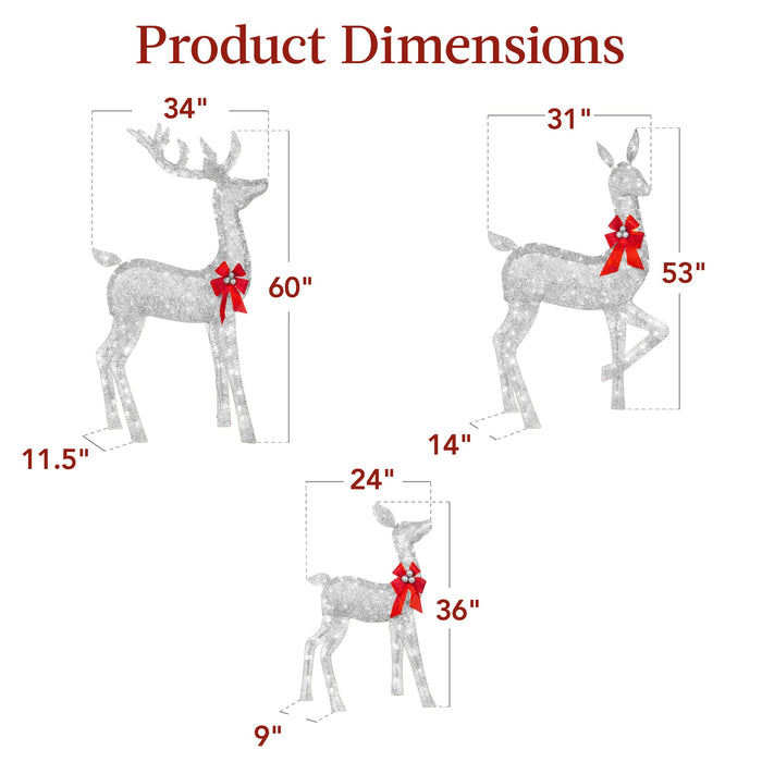 3-Piece Lighted Christmas Deer Set Outdoor Decor with LED Lights