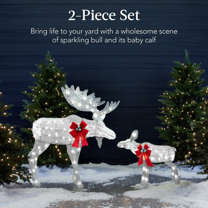 2-Piece Moose Family Lighted Outdoor Christmas Decoration Set w/ 170 Lights