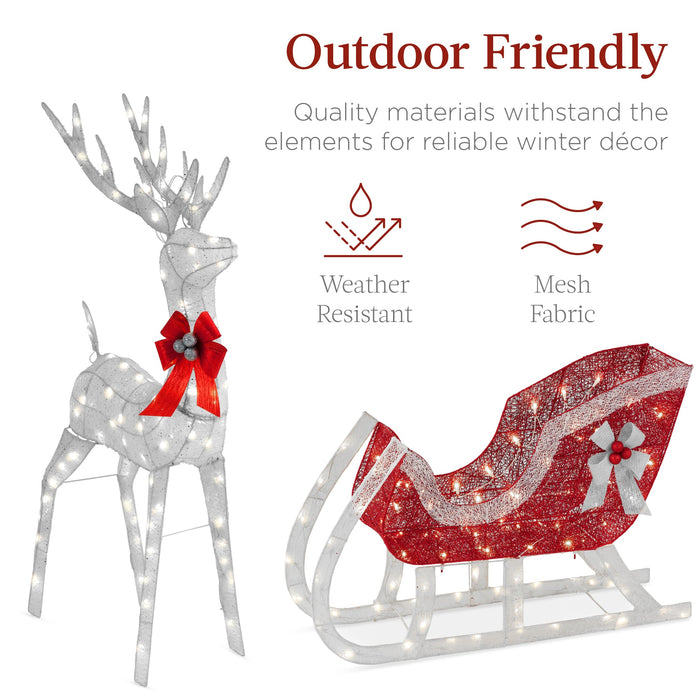 Lighted Christmas Reindeer & Sleigh Outdoor Decor Set w/ LED Lights