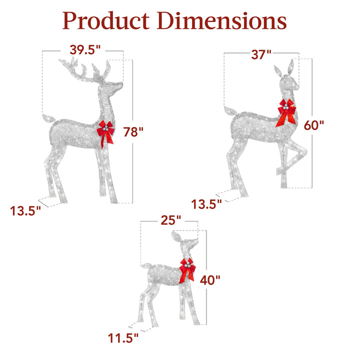 6.5ft 3-Piece Lighted Christmas Deer Set Outdoor Decor with LED Lights