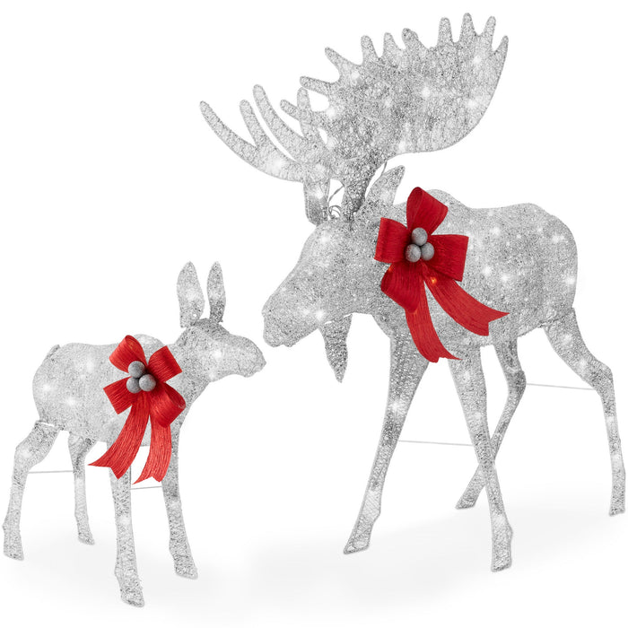 5ft 2-Piece Moose Family Lighted Outdoor Christmas Decor Set w/ LED Lights