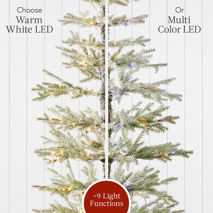 Sapin de Noël floqué clairsemé pré-éclairé avec LED 2 en 1, connexion sans fil