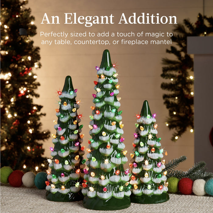 Set of 3 Pre-Lit Ceramic Tabletop Christmas Trees