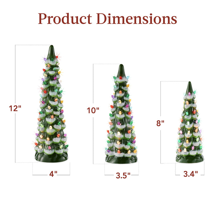 Set of 3 Pre-Lit Ceramic Tabletop Christmas Trees