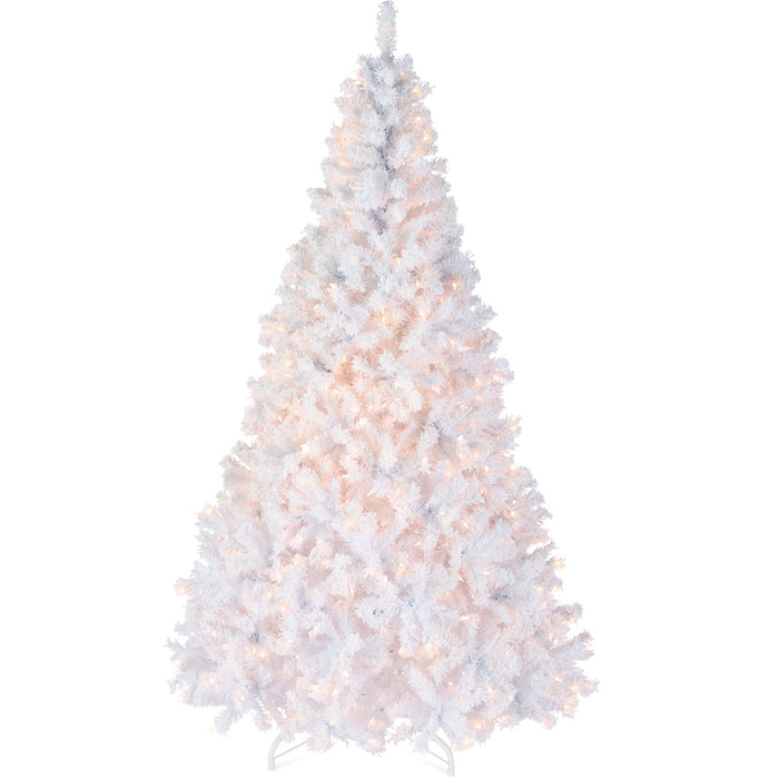 Pre-Lit White Snow Flocked Artificial Pine Christmas Tree w/ 2-in-1 Lights