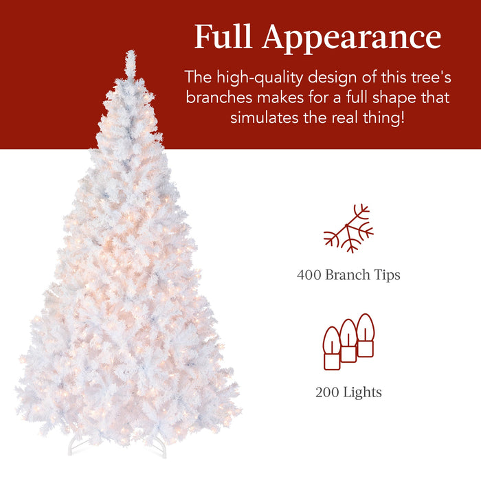 Pre-Lit White Snow Flocked Artificial Pine Christmas Tree w/ 2-in-1 Lights