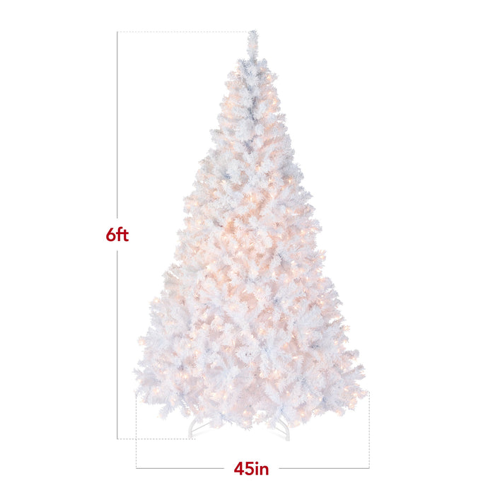 Pre-Lit White Snow Flocked Artificial Pine Christmas Tree w/ 2-in-1 Lights